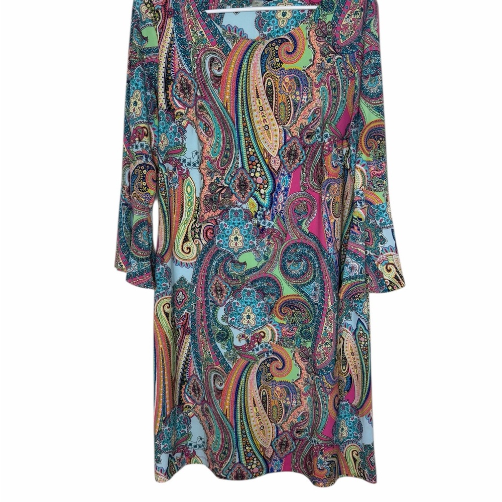 Tommy Hilfiger Fun Colorful Paisley Print Shift Dress Size 14 Stretch Knit - Picture 6 of 10
